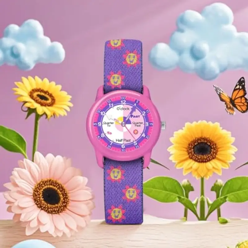 Timever Orologio per Bambino, Orologio Analogico al Quarzo per Ragazzi e Ragazze con Cinturini in Tessuto Elastico e Farfalle/Dinosauri/Fiori, Regalo per Bambini dai 3 ai 12 Anni miniatura 2
