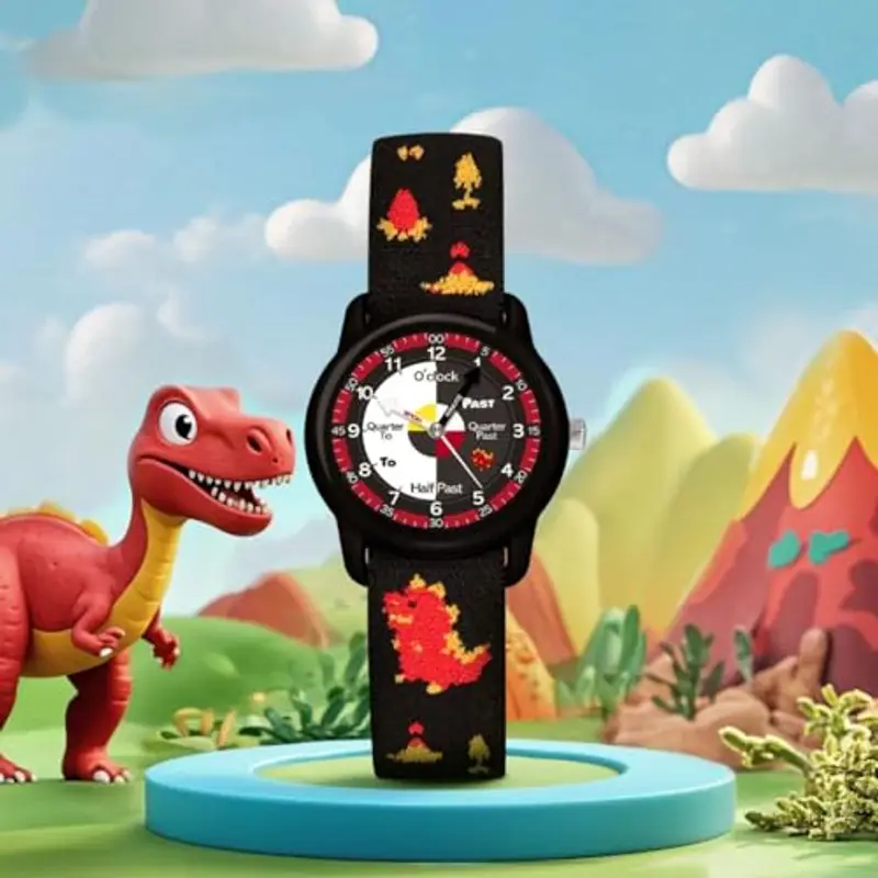 Timever Orologio per Bambino, Orologio Analogico al Quarzo per Ragazzi e Ragazze con Cinturini in Tessuto Elastico e Farfalle/Dinosauri/Fiori, Regalo per Bambini dai 3 ai 12 Anni miniatura 3