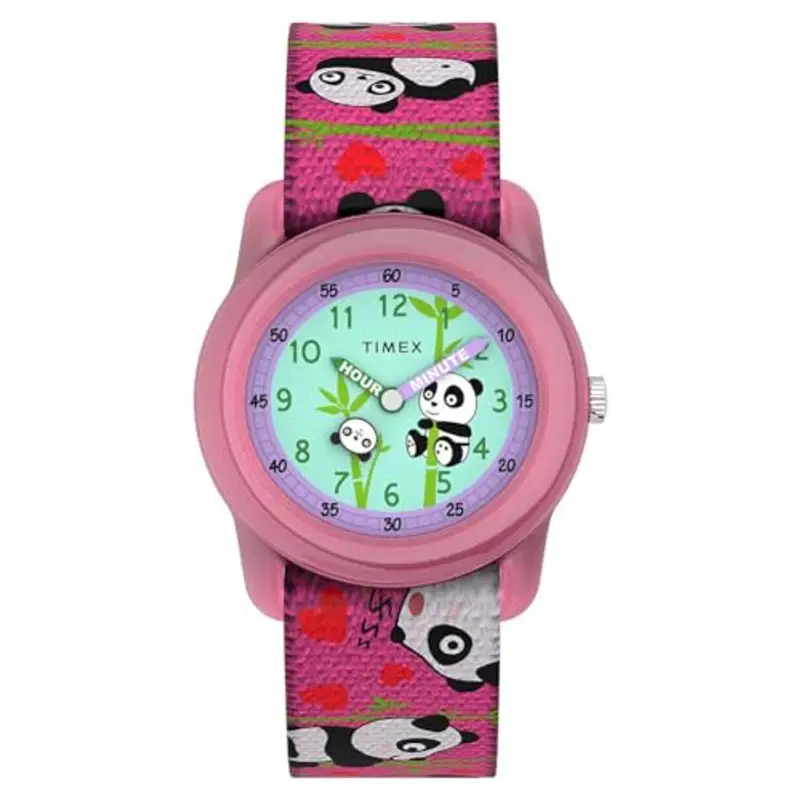 Timex Orologio Analogico Quarzo Unisex Bambini con Cinturino in Tessuto TW7C77100, Multicolore (Panda/Rosa)