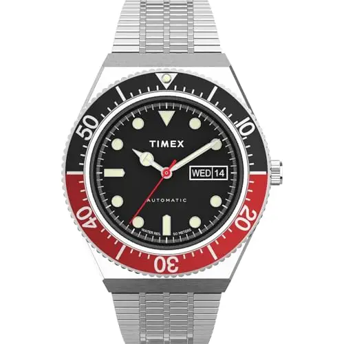 Timex Orologio automatico da uomo Peanuts da 40 mm, cinturino in acciaio inox, quadrante blu, cassa in acciaio inox