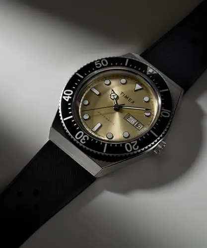 Timex Orologio automatico da uomo Timex Q da 40 mm, cinturino in gomma sintetica, in acciaio inox, quadrante champagne miniatura 2