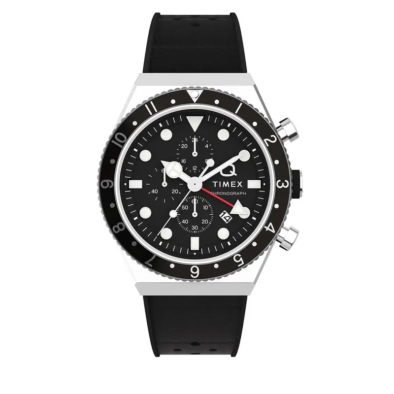 Orologio Timex Q Timex Three Time Zone Chronograph TW2V70000 Nero