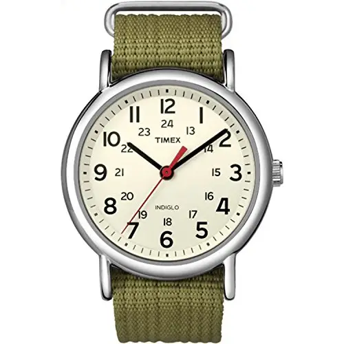 Timex T2N651 Orologio da Polso al Quarzo, Analogico, Unisex, Tessuto, Beige/Verde