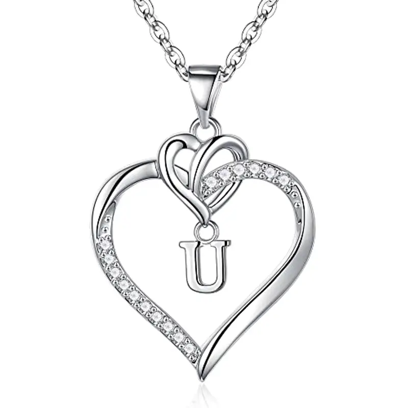TINGN Collane con Iniziale Cuore, Collana con Pendente a Cuore con Iniziale Z Placcato in Oro Bianco 14K Collane a
