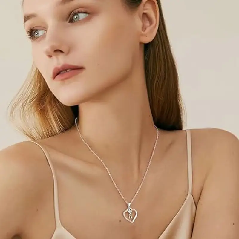 TINGN Collane con Iniziale Cuore, Collana con Pendente a Cuore con Iniziale Z Placcato in Oro Bianco 14K Collane a miniatura 2