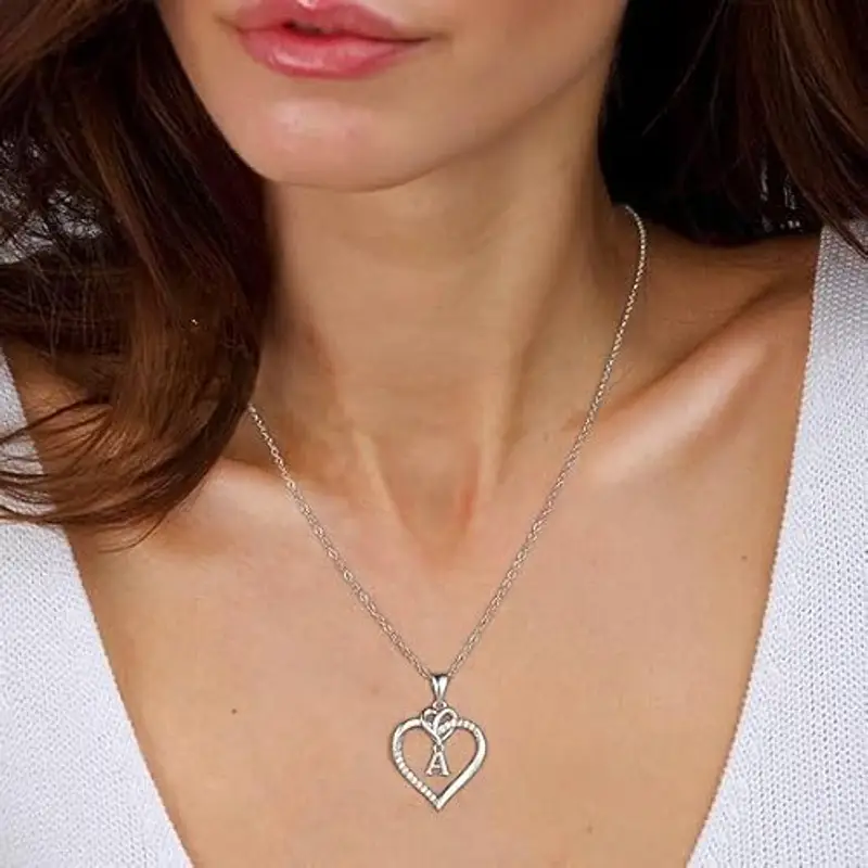 TINGN Collane con Iniziale Cuore, Collana con Pendente a Cuore con Iniziale Z Placcato in Oro Bianco 14K Collane a miniatura 3