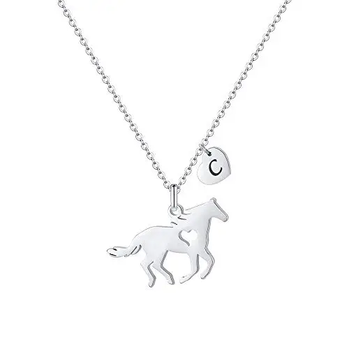 TINGN Regali cavalli per ragazze e donne, in acciaio inox, regalo per ragazze e cavalli con ciondolo a forma di cuore,