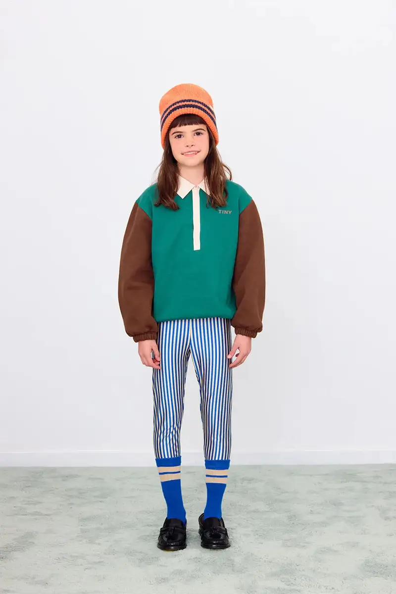 felpa in cotone bambino/a COLOR BLOCK POLO SLEEVE TEE colore verde AW25-270 Turchese miniatura 4