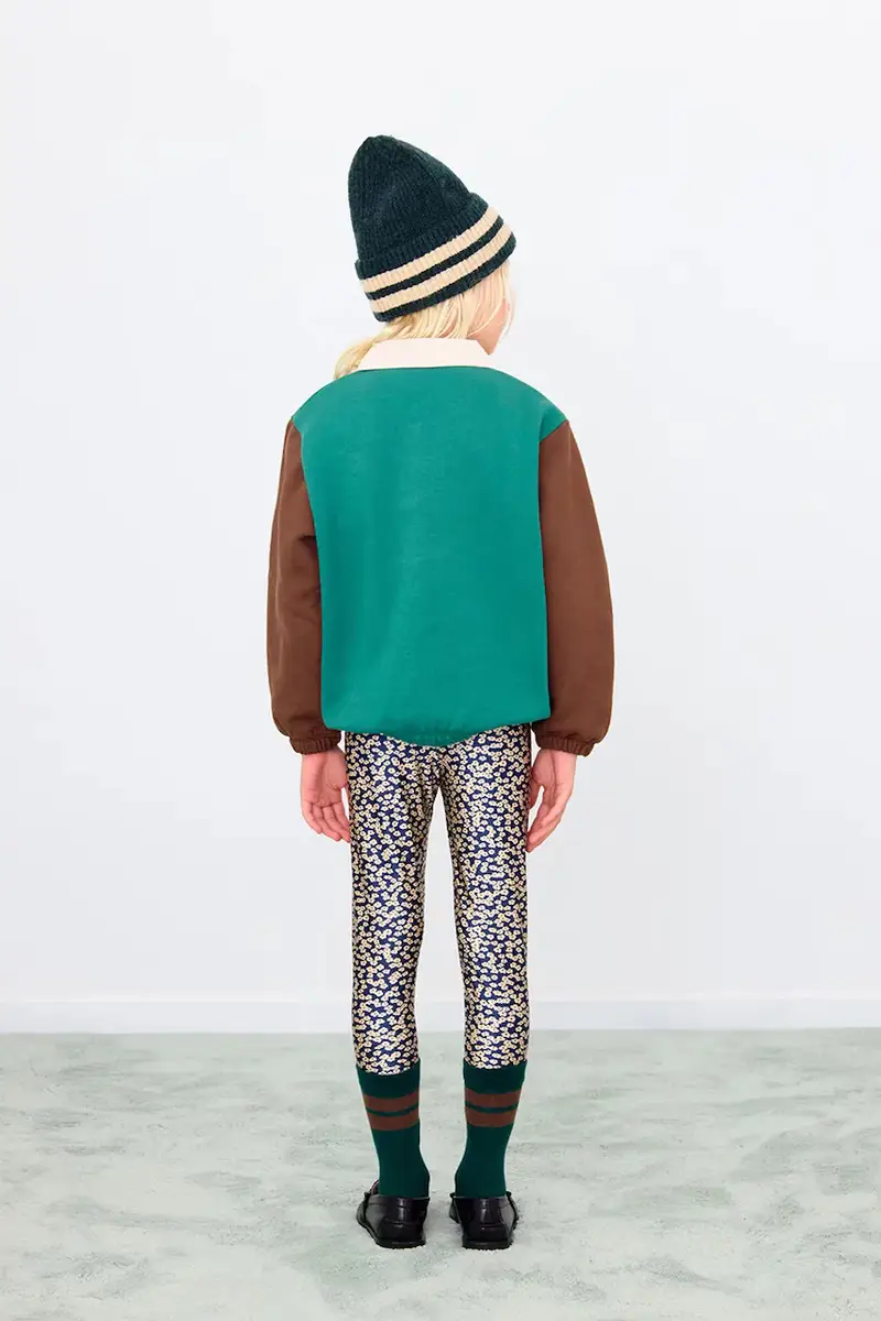 felpa in cotone bambino/a COLOR BLOCK POLO SLEEVE TEE colore verde AW25-270 Turchese miniatura 5