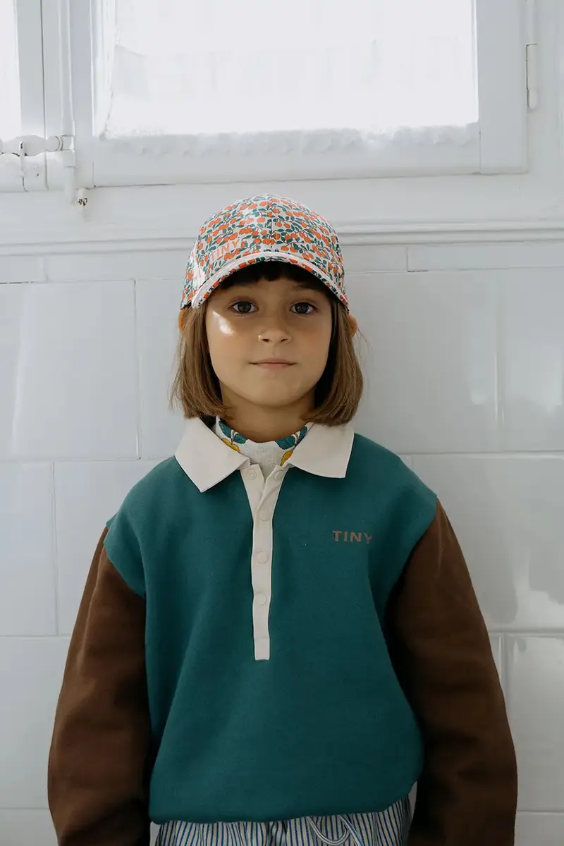 felpa in cotone bambino/a COLOR BLOCK POLO SLEEVE TEE colore verde AW25-270 Turchese