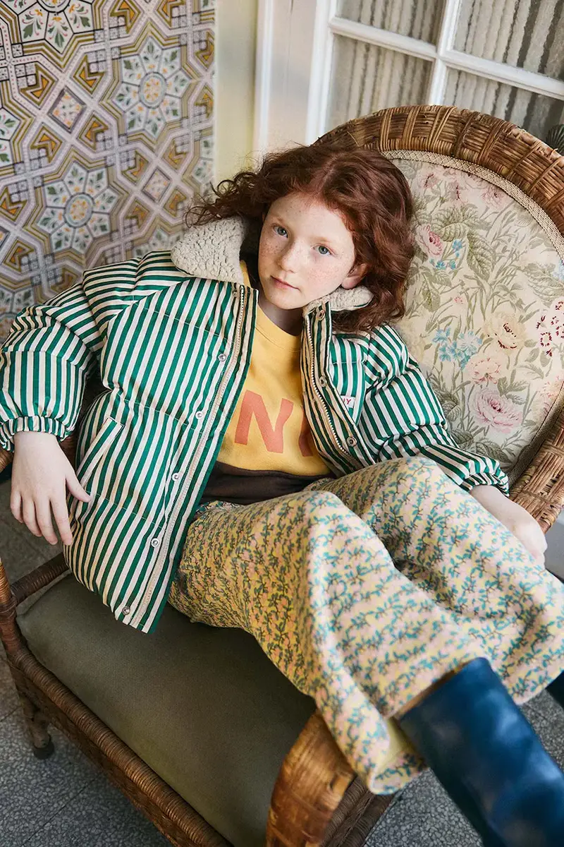 giacca per bambini GREEN STRIPES PADDED JACKET colore verde AW25-143