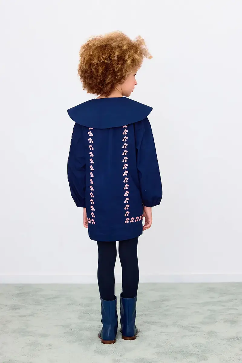 vestito di cotone bambina MINI CHERRIES DRESS colore blu navy AW25-405 miniatura 5