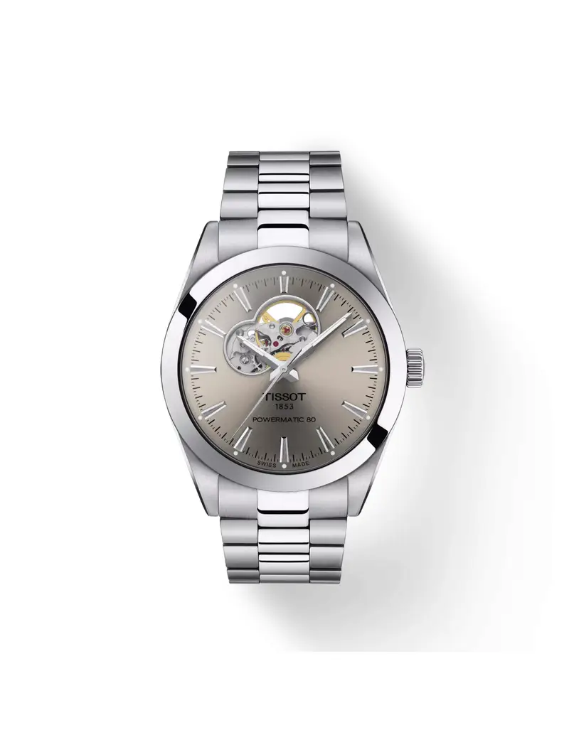Orologio TISSOT Gentleman Powermatic 80 Open Heart T1274071108100 Rhodium cinturino in acciaio inossidabile