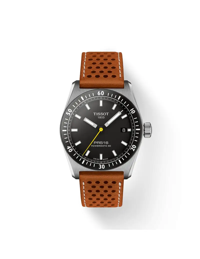 Orologio TISSOT PR516 Powermatic 80 T1494071605100 Black cinturino in pelle marrone