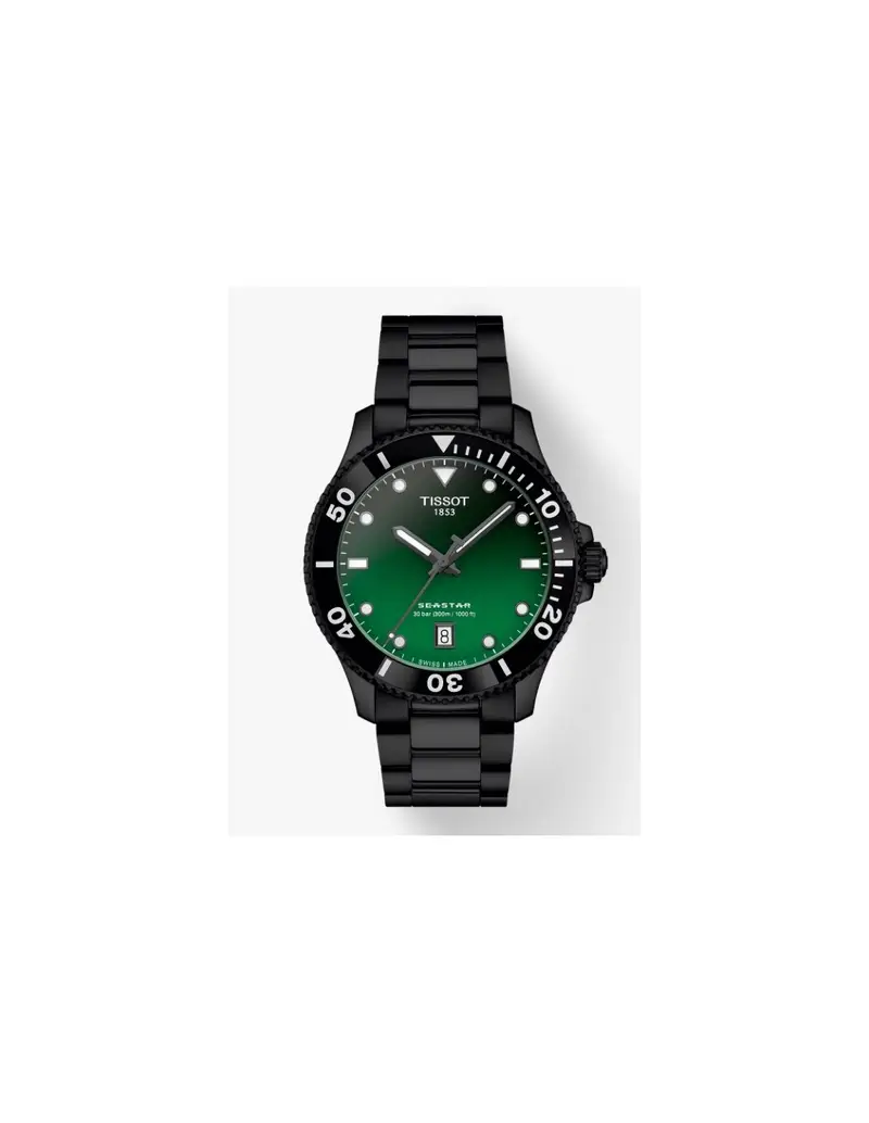 Orologio TISSOT Seastar 1000 Quartz 40MM T1204103309100 Green con cinturino in acciaio nero
