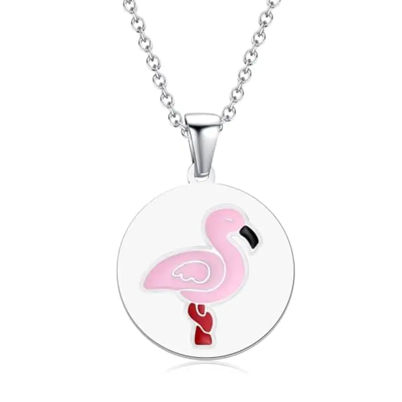 TIZU Collana Donna con Ciondolo Rosa Fenicottero, Collana di Animali per Donne e Ragazze