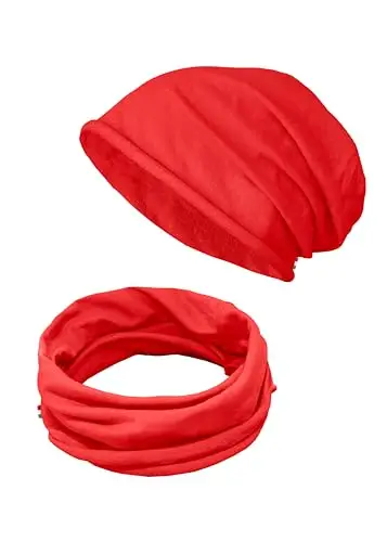 TMK Set di Cappello e Scaldacollo per Bambini e Ragazzi Adolescenti Sciarpa e Berretto 100% Cotone da 4 anni fino a 18