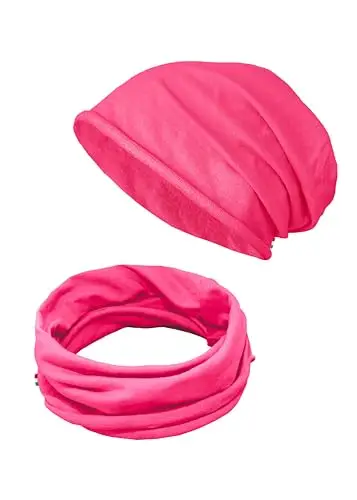 TMK Set di Cappello e Scaldacollo per Bambini e Ragazzi Adolescenti Sciarpa e Berretto 100% Cotone da 4 anni fino a 18