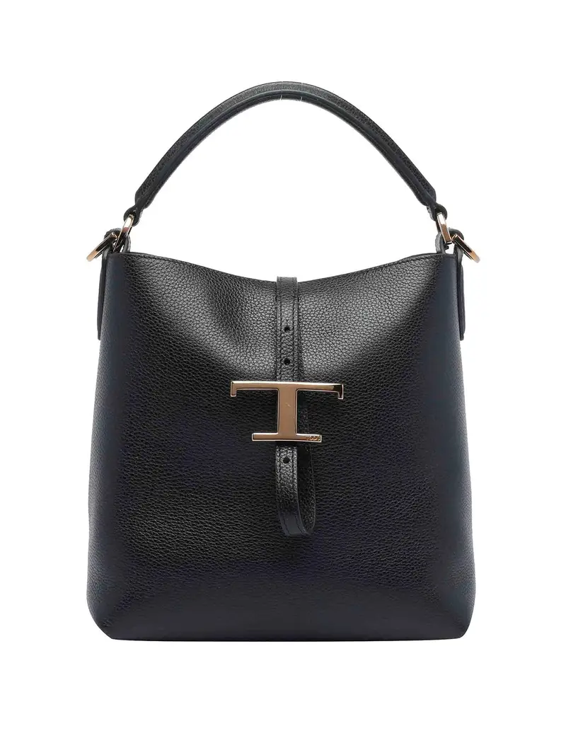 Borsa a secchiello mini in pelle a T-Timeless Nero