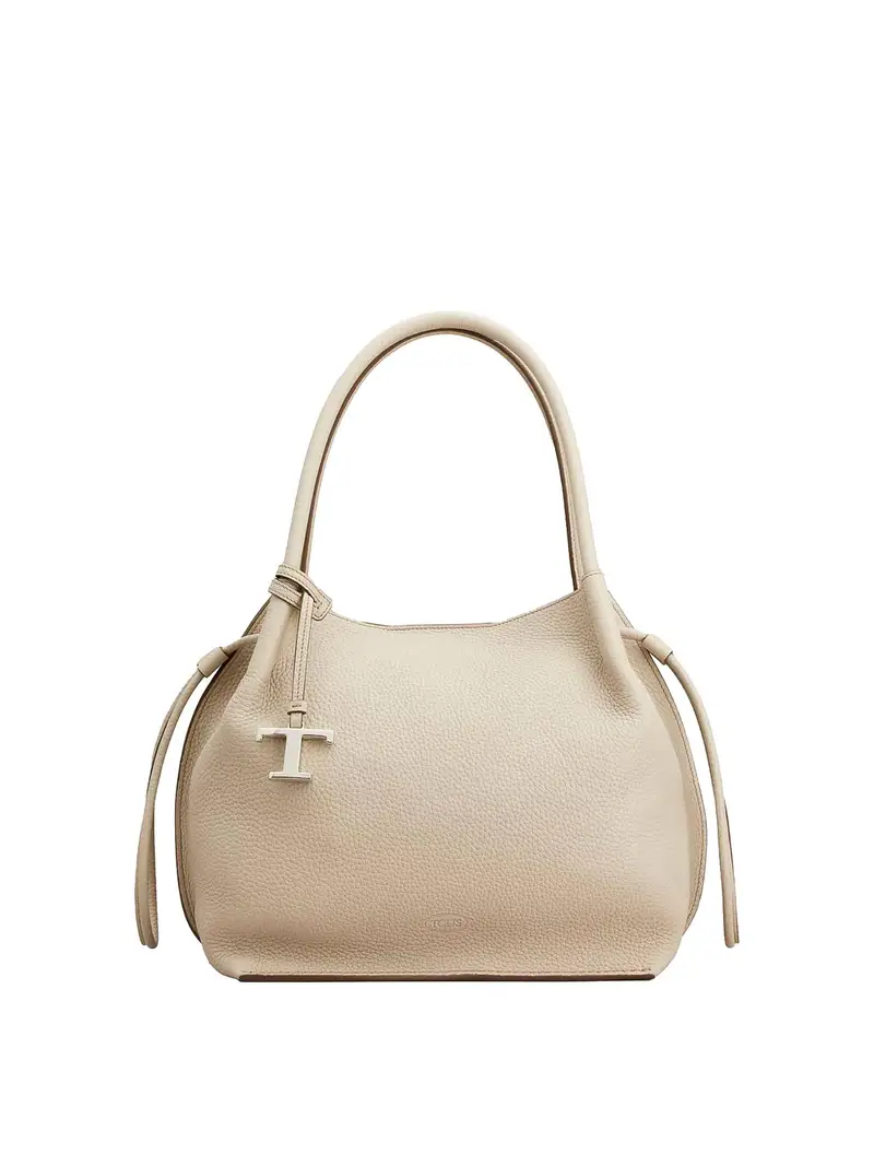 Borsa a secchio medio in pelle Beige