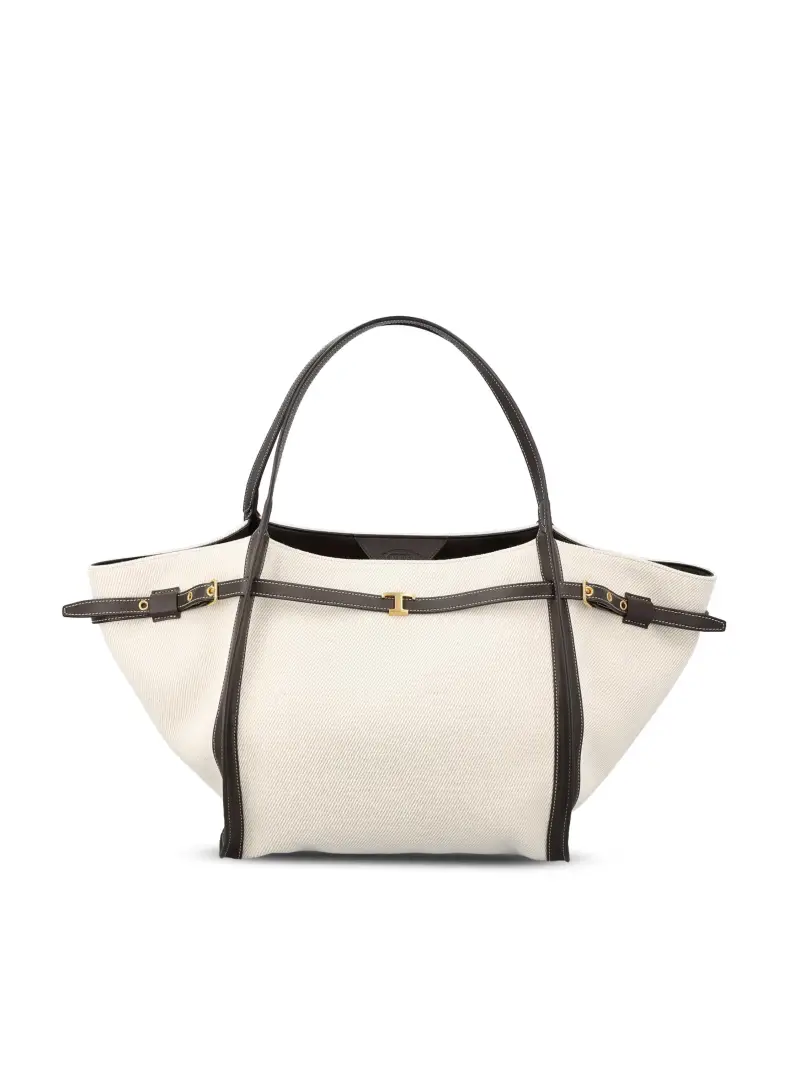 Borsa Shopping In Canvas E Pelle Media BIANCO