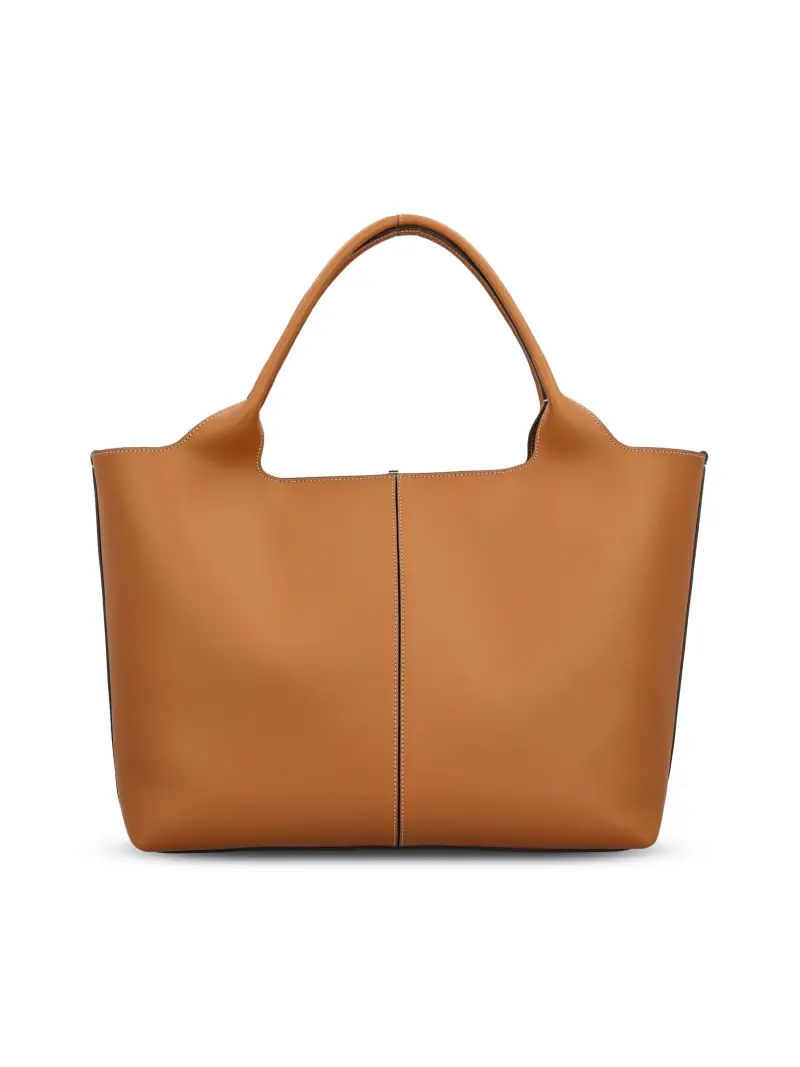 Borsa Shopping In Pelle Medio-Piccola MARRONE miniatura 2