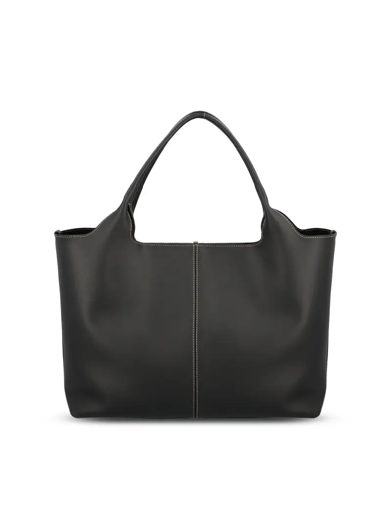 Borsa Shopping In Pelle Medio-Piccola NERO miniatura 2