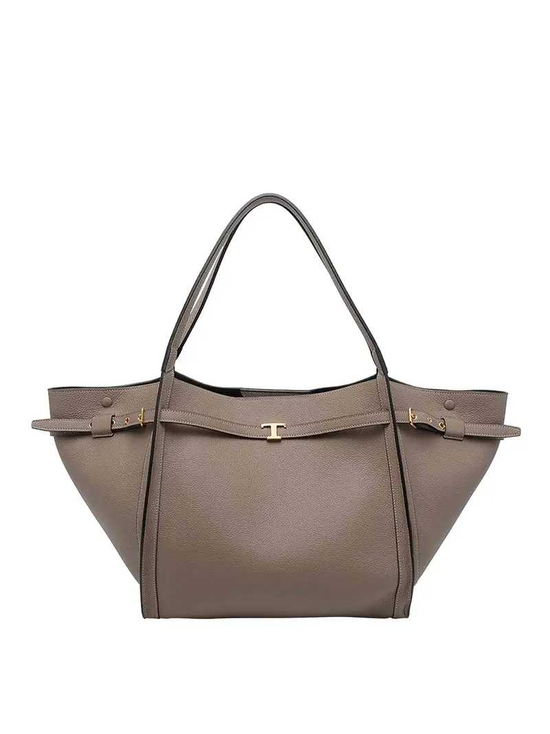 Borsa Shopping Media in Pelle Beige