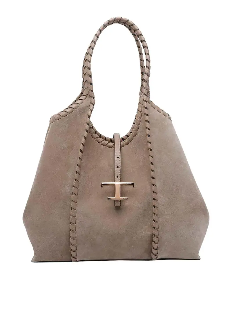 Borsa Shopping media T Timeless in pelle Beige