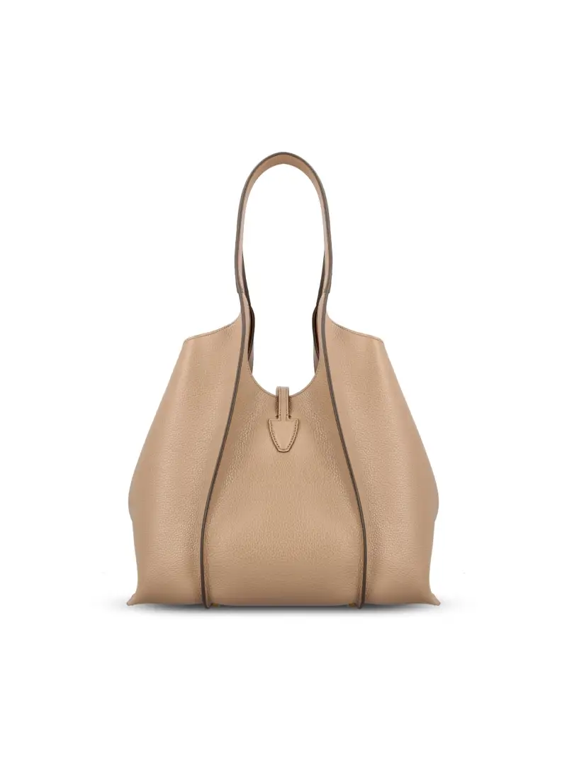 Borsa Shopping T Timeless In Pelle Piccola BEIGE miniatura 2