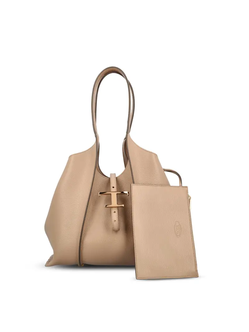 Borsa Shopping T Timeless In Pelle Piccola BEIGE