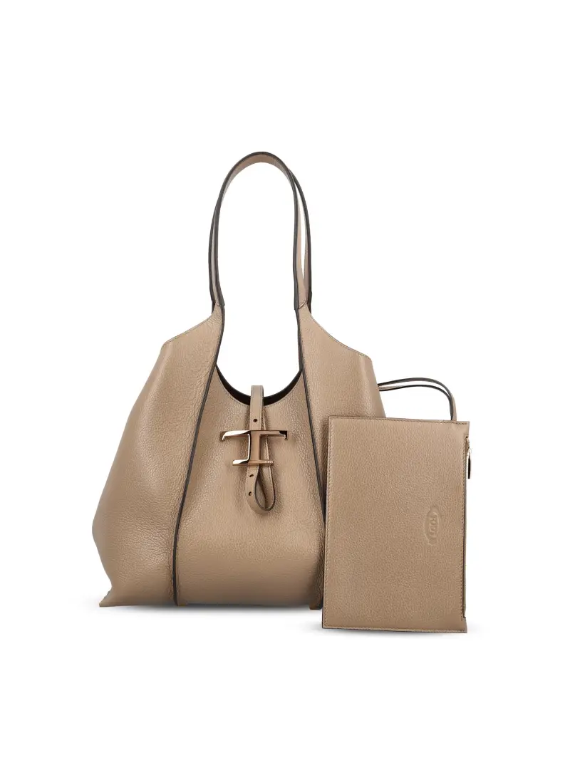 Borsa Shopping T Timeless In Pelle Piccola BEIGE