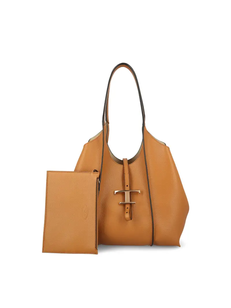Borsa Shopping T Timeless in Pelle Piccola MARRONE
