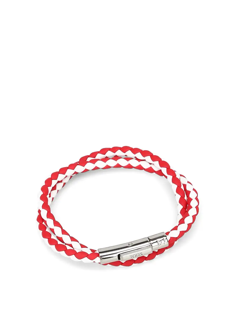 Bracciale doppio giro in pelle bianca e rossa Rosso