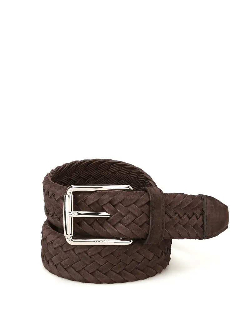 Cintura in suede moro intrecciato Marrone Scuro