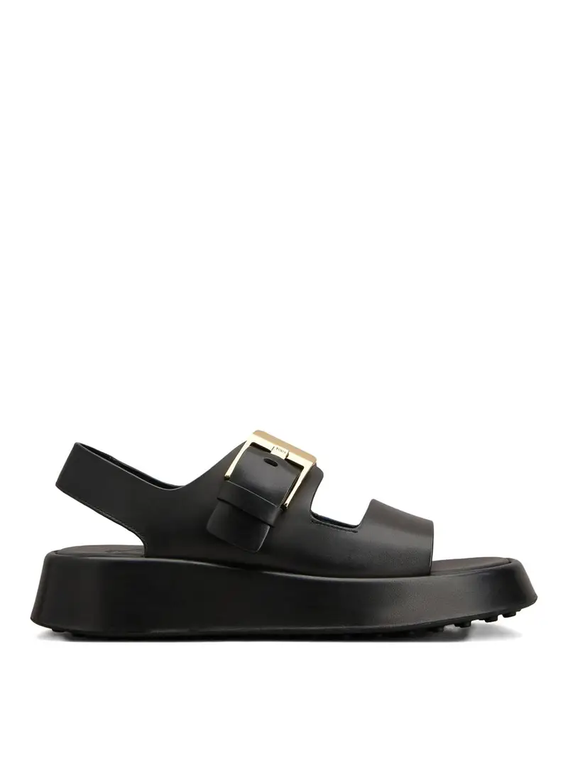 Sandali Con Plateau In Pelle Nera Nero