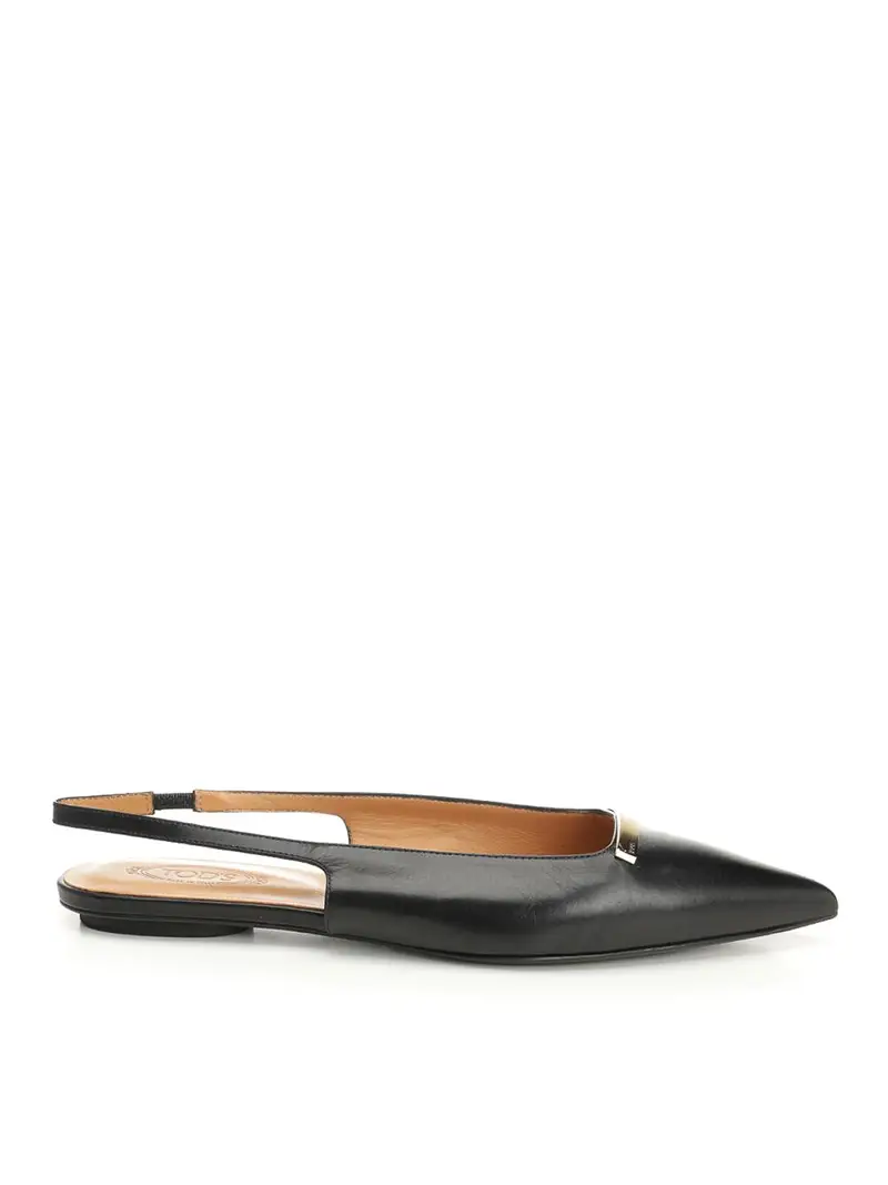 Slingback in pelle ballerina Nero