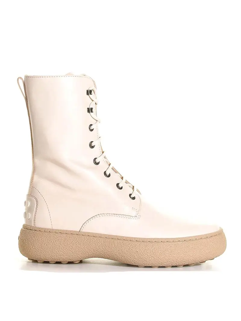 Tods Stivaletto Biker Stringato In Pelle Beige