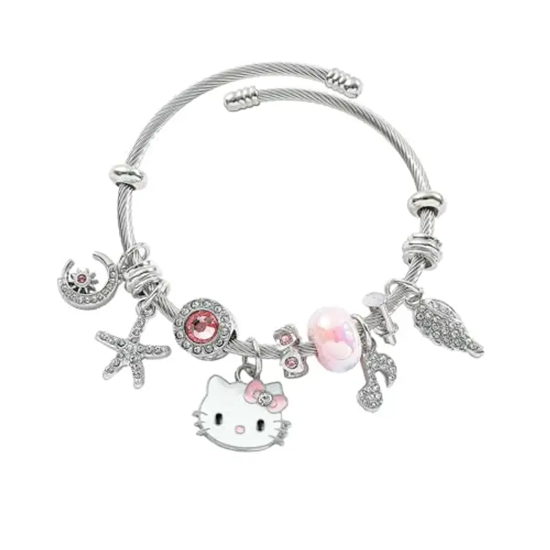 TOEECY Braccialetti Bambina Donna Gatto Cartoon Ciondoli Carini Bracciale Regolabile Braccialetto Amicizia Gioielli Regali per Bambini Ragazze