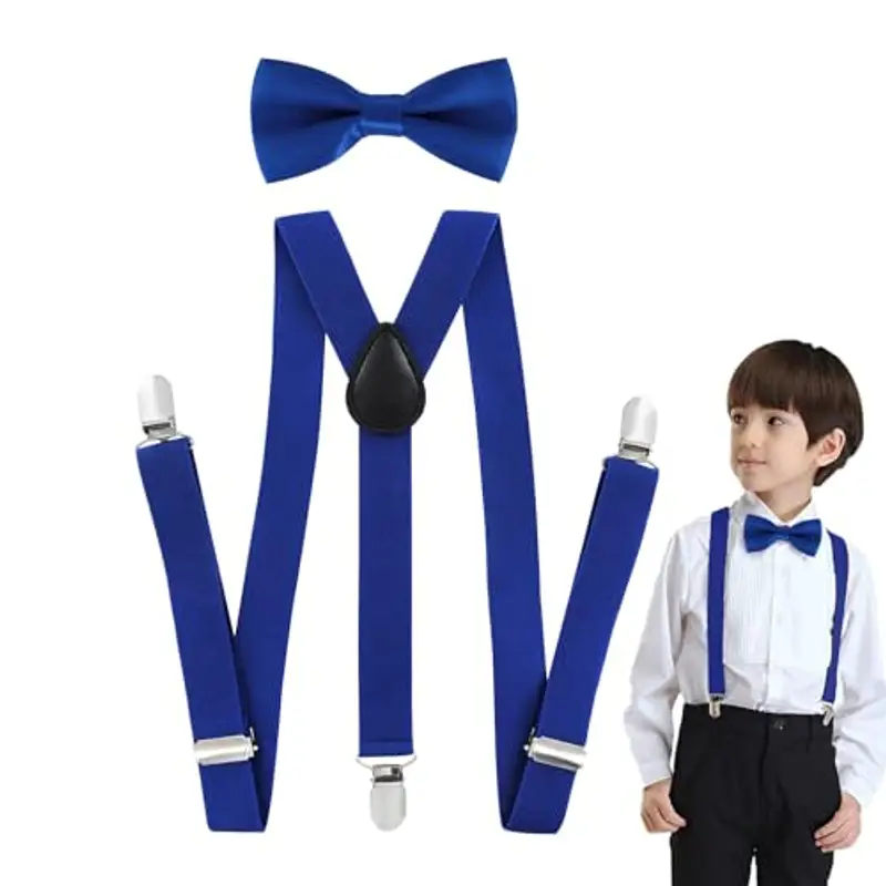 Tokaneit Bambino Set: Papillon e Bretelle a Y con Cinghie Regolabili, Elastici Blu