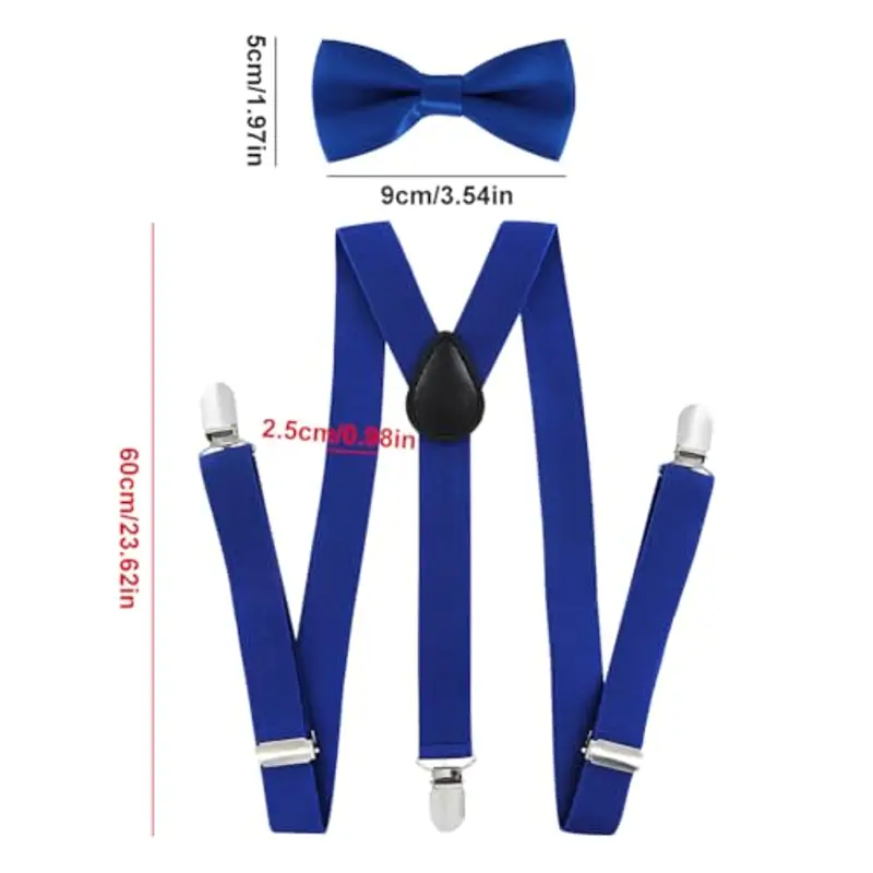 Tokaneit Bambino Set: Papillon e Bretelle a Y con Cinghie Regolabili, Elastici Blu miniatura 2