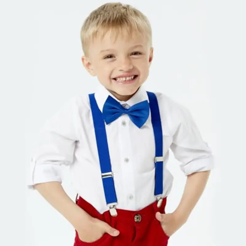 Tokaneit Bambino Set: Papillon e Bretelle a Y con Cinghie Regolabili, Elastici Blu miniatura 3