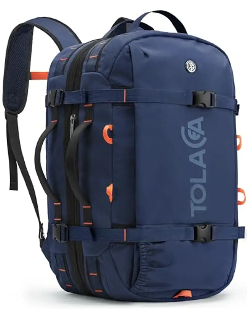 Tolaccea 40L-50L Zaino Viaggio Aereo Bagaglio a Mano, Adatto alla TSA Zaini da Viaggio, Zaino Porta PC 15.6 Pollici, Espandibile Borse da Cabina per Uomo Donna Viaggi Escursioni Campeggio