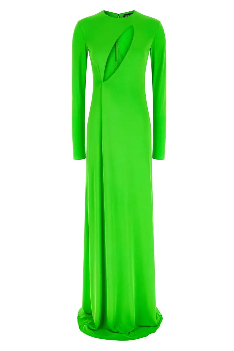 Abito Long Sleeve Slash Front Evening Verde