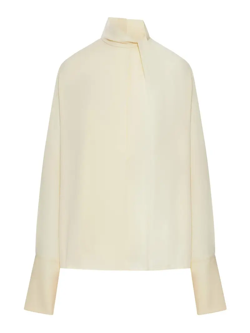 Blusa in georgette di seta a maniche lunghe Color Carne E Neutri