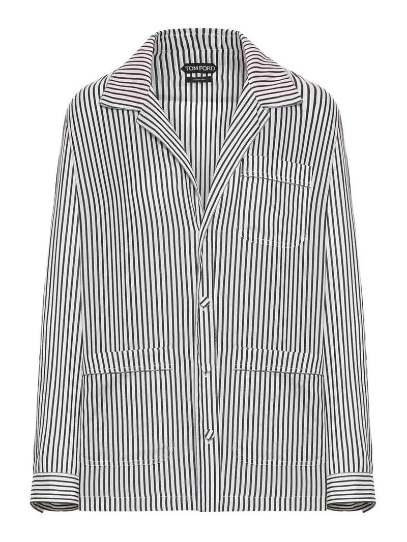 Camicia in seta a righe Bianco