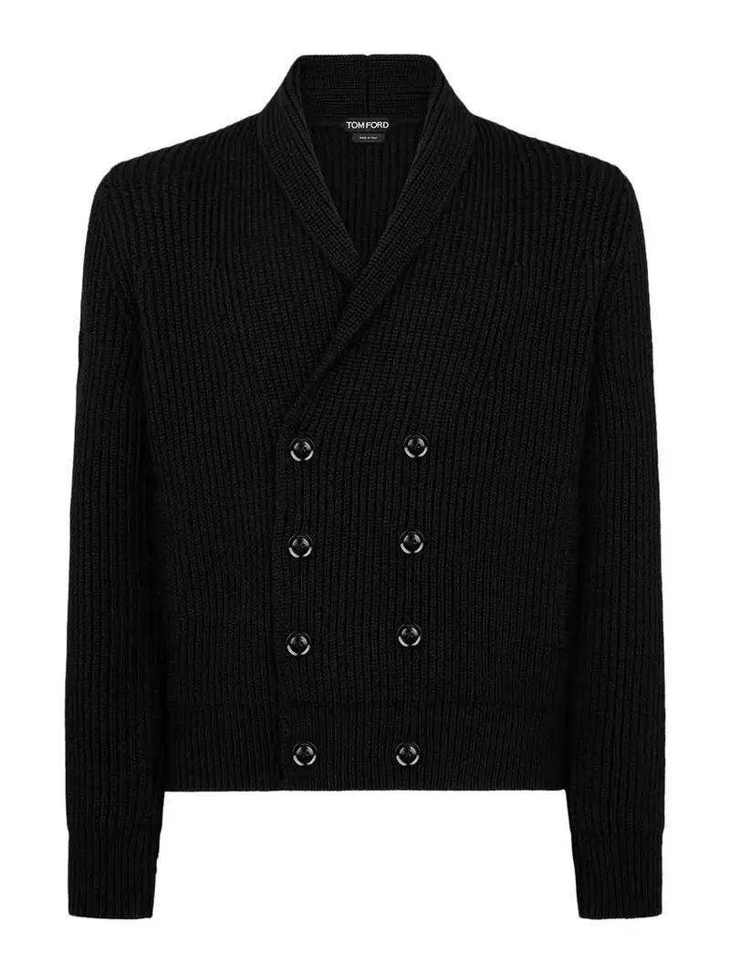 Cardigan in lana e seta con collo a scialle Nero