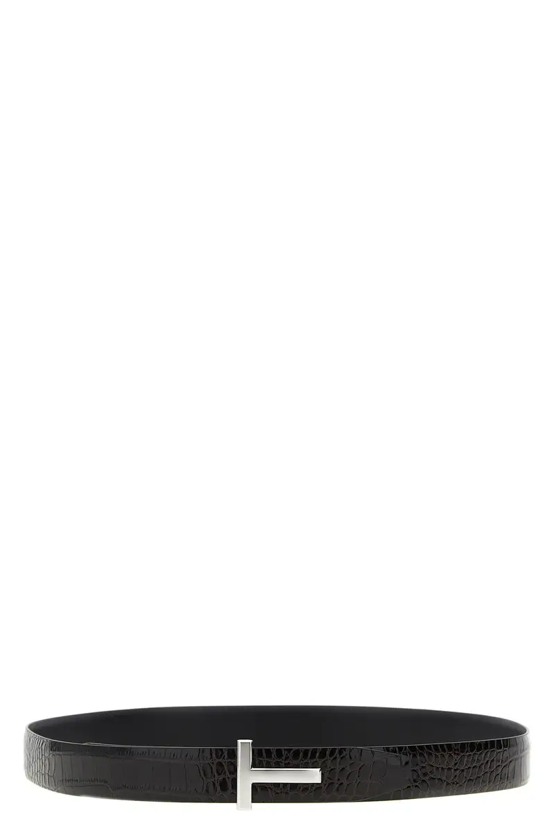 Cintura Reversibile Pelle Coccodrillo Marrone