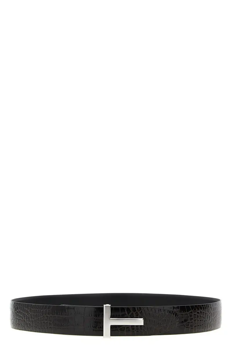 Cintura Reversibile Pelle Coccodrillo Marrone