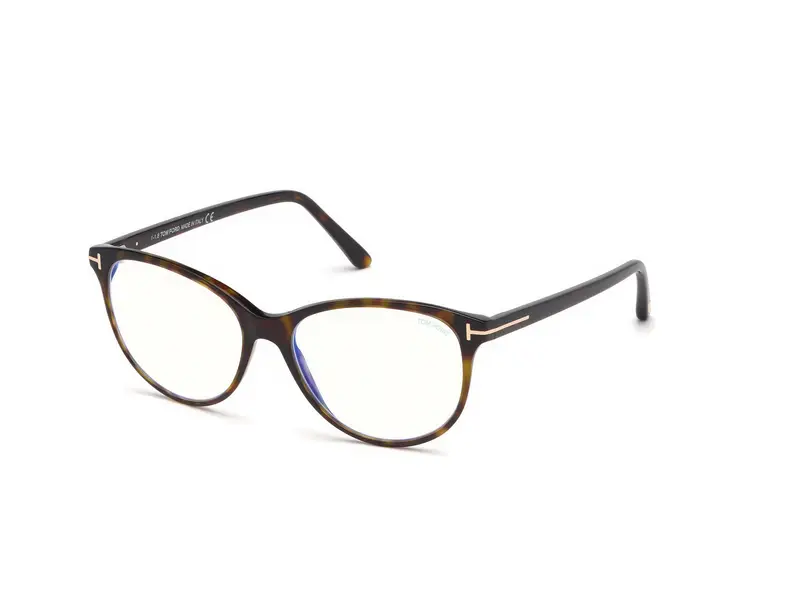 TOM FORD Donna FT5544-B 052 Montature da vista Acetato Havana scuro Cat Eye Anti-luce blu